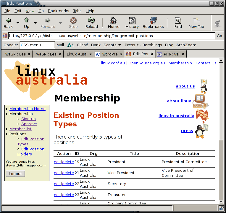 Screenshot of an Early effort at integrating LA's website with MemberDB